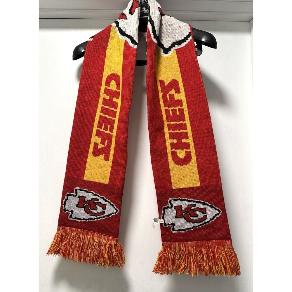 Kansas City Chiefs Scarf Football Team KC Fringe Red Yellow/Gold Logo
